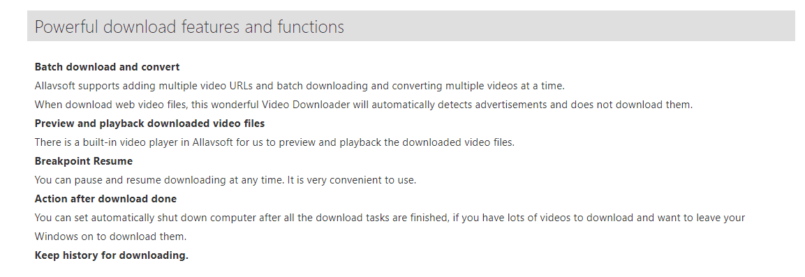 Allavsoft features